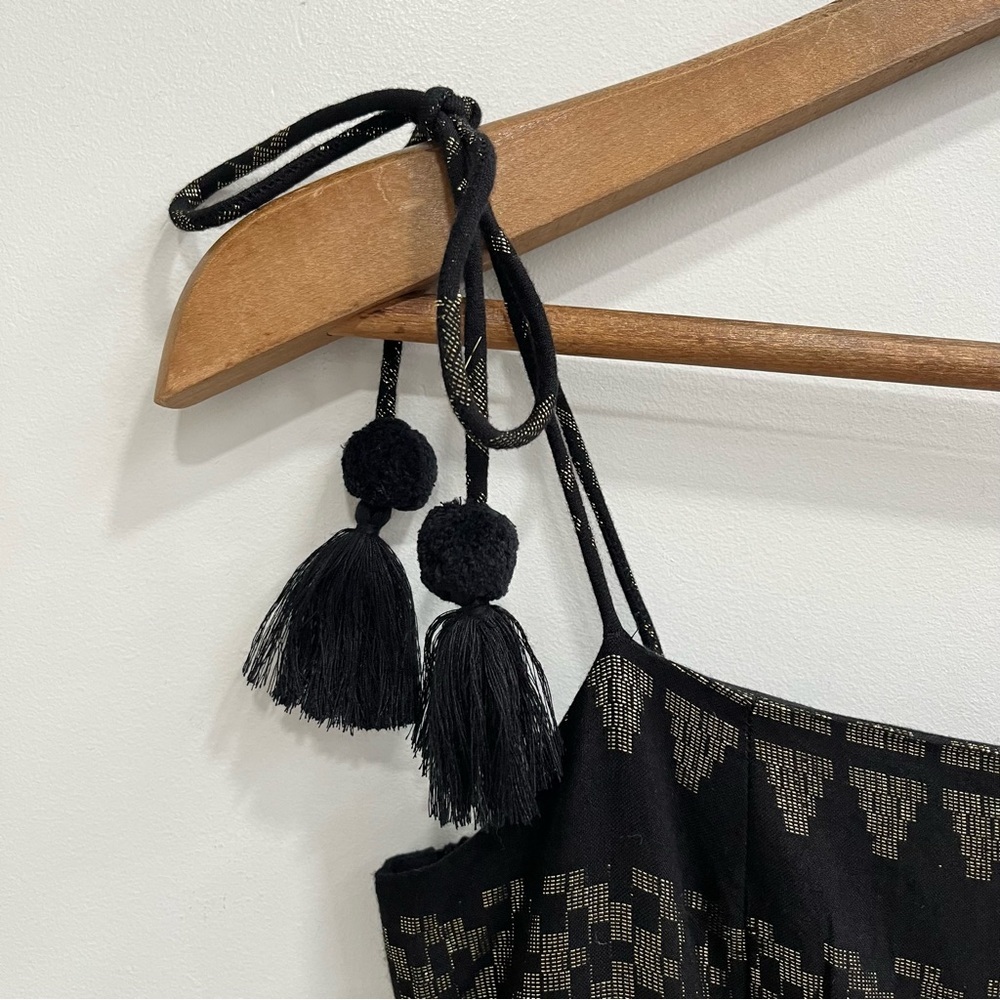 Saylor Joanie Tiered Maxi Dress Fringe Tassel Ties Black Metallic Details M - Picture 10 of 15